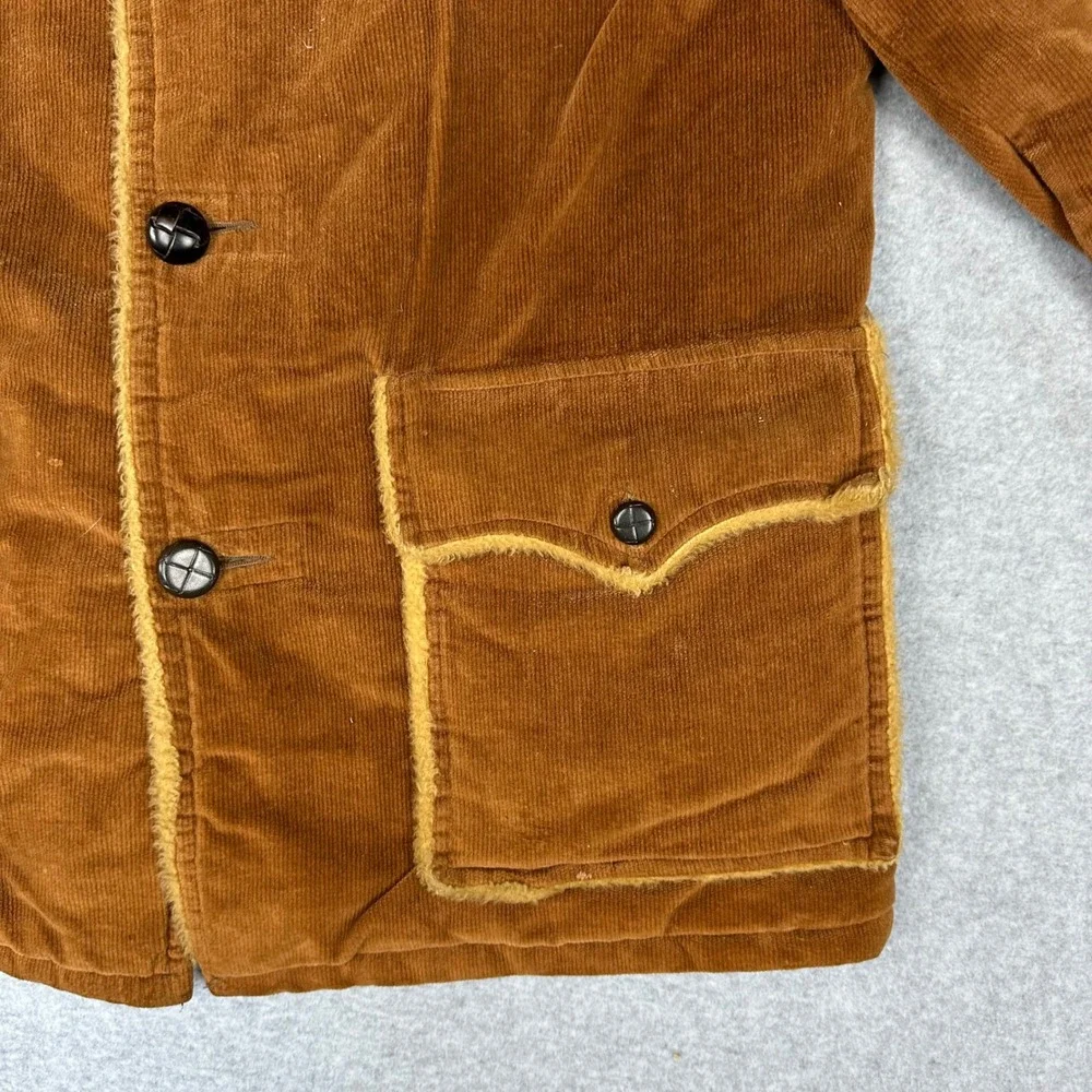 Vtg 70s Large Corduroy Ranch Jacket Brown Faux Shearling Lined Western Yoke Coat